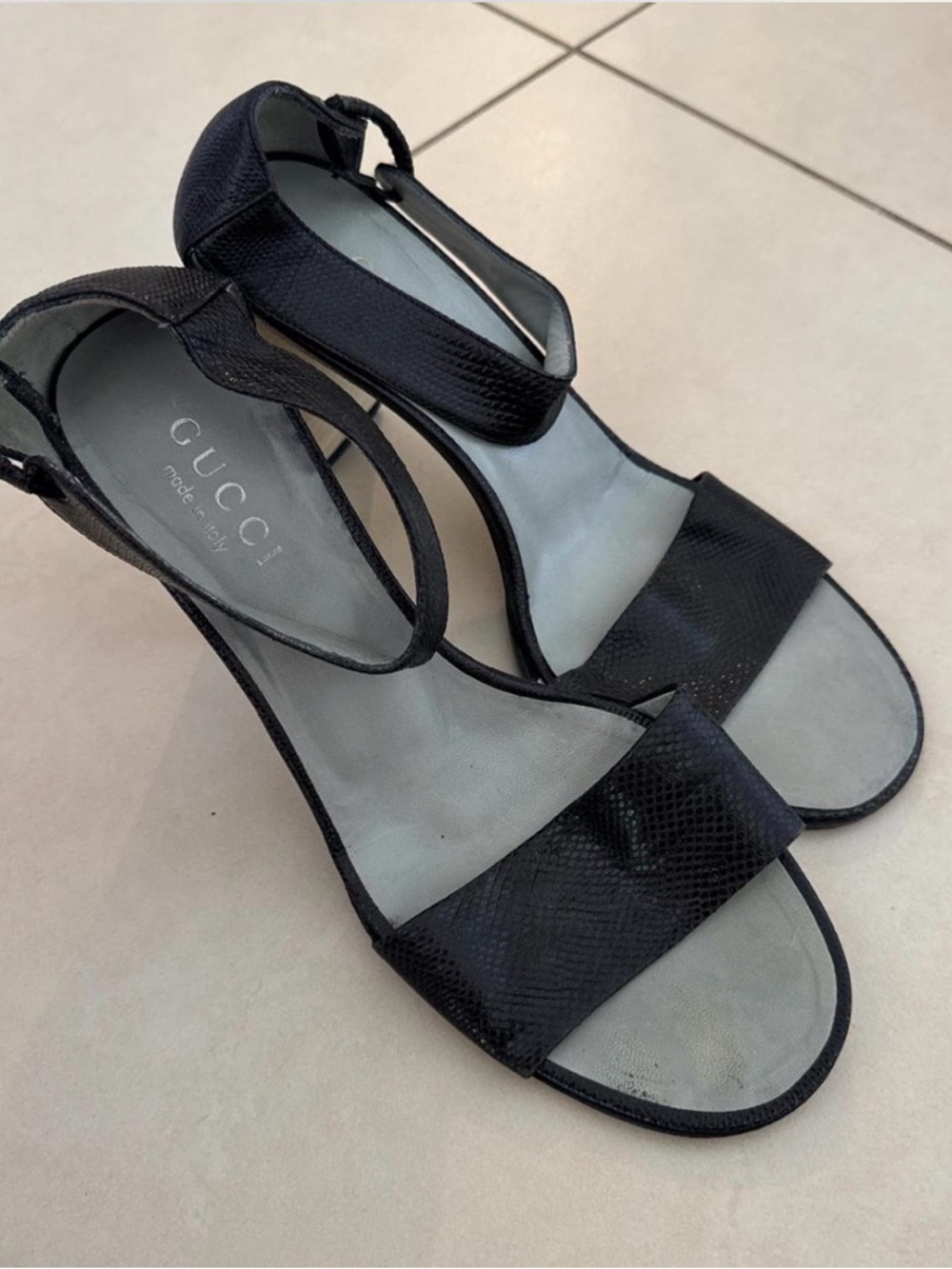 Gucci Black Textured Leather Open-Toe Women's Sandals